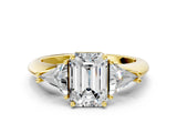 Yellow gold Three-Stone Emerald Cut Cut Diamond Ring with Trillion Side Stones and Four-Prong Setting_3