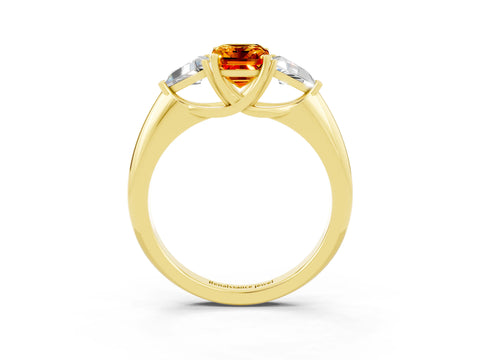 Yellow gold Three-Stone Emerald Cut Cut Diamond Ring with Trillion Side Stones and Four-Prong Setting_3