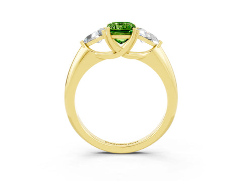 Yellow gold Three-Stone Emerald Cut Cut Diamond Ring with Trillion Side Stones and Four-Prong Setting_3