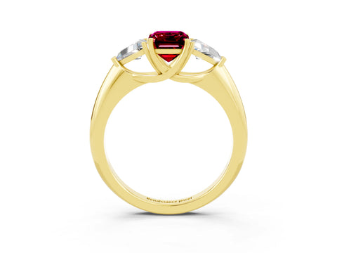 Yellow gold Three-Stone Emerald Cut Cut Diamond Ring with Trillion Side Stones and Four-Prong Setting_3