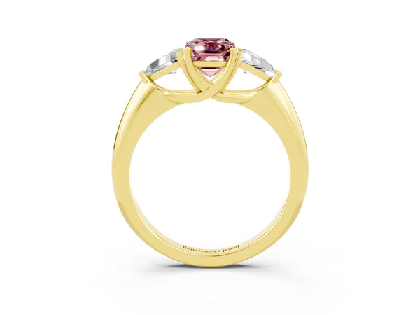 Yellow gold Three-Stone Emerald Cut Cut Diamond Ring with Trillion Side Stones and Four-Prong Setting