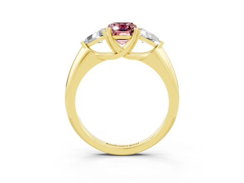 Yellow gold Three-Stone Emerald Cut Cut Diamond Ring with Trillion Side Stones and Four-Prong Setting_3
