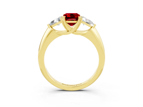 Yellow gold Three-Stone Emerald Cut Cut Diamond Ring with Trillion Side Stones and Four-Prong Setting_3