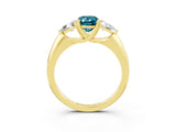 Yellow gold Three-Stone Emerald Cut Cut Diamond Ring with Trillion Side Stones and Four-Prong Setting_3