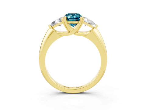 Yellow gold Three-Stone Emerald Cut Cut Diamond Ring with Trillion Side Stones and Four-Prong Setting_3