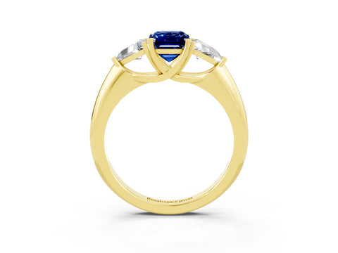 Yellow gold Three-Stone Emerald Cut Cut Diamond Ring with Trillion Side Stones and Four-Prong Setting_3