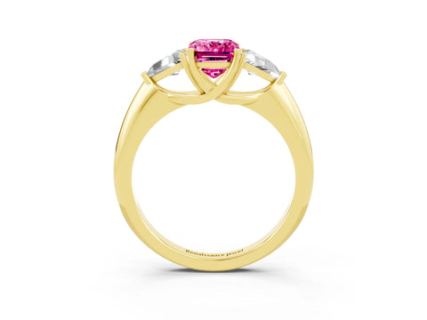 Yellow gold Three-Stone Emerald Cut Cut Diamond Ring with Trillion Side Stones and Four-Prong Setting_3