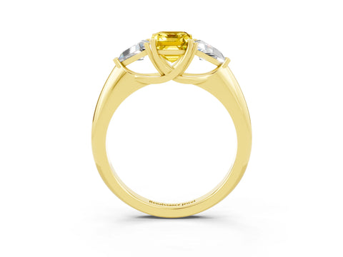 Yellow gold Three-Stone Emerald Cut Cut Diamond Ring with Trillion Side Stones and Four-Prong Setting_3