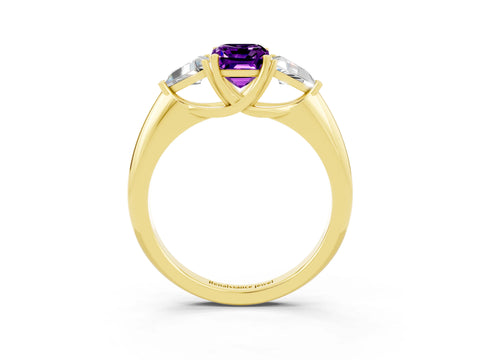 Yellow gold Three-Stone Emerald Cut Cut Diamond Ring with Trillion Side Stones and Four-Prong Setting_3