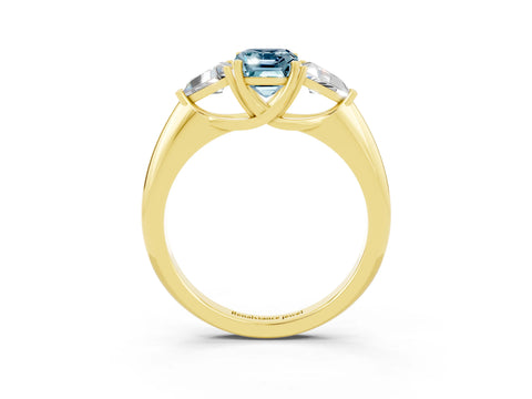 Yellow gold Three-Stone Emerald Cut Cut Diamond Ring with Trillion Side Stones and Four-Prong Setting_3