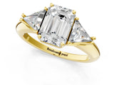 Yellow gold Three-Stone Emerald Cut Cut Diamond Ring with Trillion Side Stones and Four-Prong Setting_4