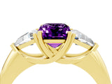 Yellow gold Three-Stone Emerald Cut Cut Diamond Ring with Trillion Side Stones and Four-Prong Setting_4