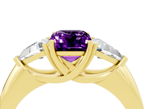 Yellow gold Three-Stone Emerald Cut Cut Diamond Ring with Trillion Side Stones and Four-Prong Setting_4