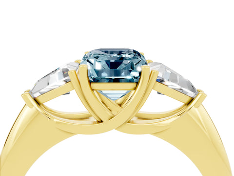 Yellow gold Three-Stone Emerald Cut Cut Diamond Ring with Trillion Side Stones and Four-Prong Setting_4