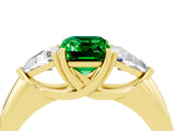 Yellow gold Three-Stone Emerald Cut Cut Diamond Ring with Trillion Side Stones and Four-Prong Setting_4