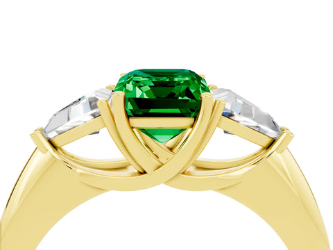 Yellow gold Three-Stone Emerald Cut Cut Diamond Ring with Trillion Side Stones and Four-Prong Setting_4