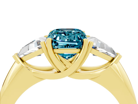 Yellow gold Three-Stone Emerald Cut Cut Diamond Ring with Trillion Side Stones and Four-Prong Setting_4