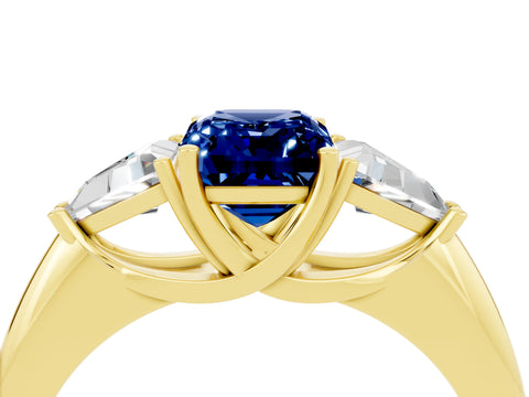 Yellow gold Three-Stone Emerald Cut Cut Diamond Ring with Trillion Side Stones and Four-Prong Setting_4