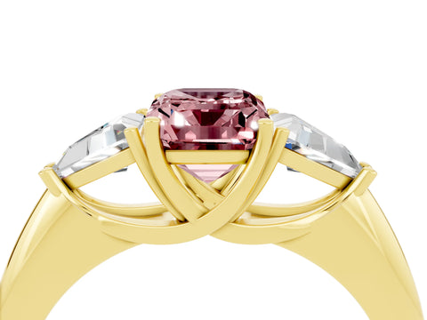 Yellow gold Three-Stone Emerald Cut Cut Diamond Ring with Trillion Side Stones and Four-Prong Setting_4