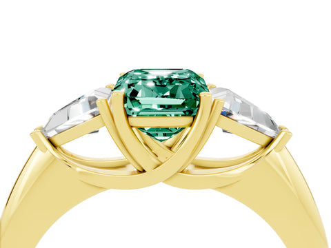 Yellow gold Three-Stone Emerald Cut Cut Diamond Ring with Trillion Side Stones and Four-Prong Setting_4