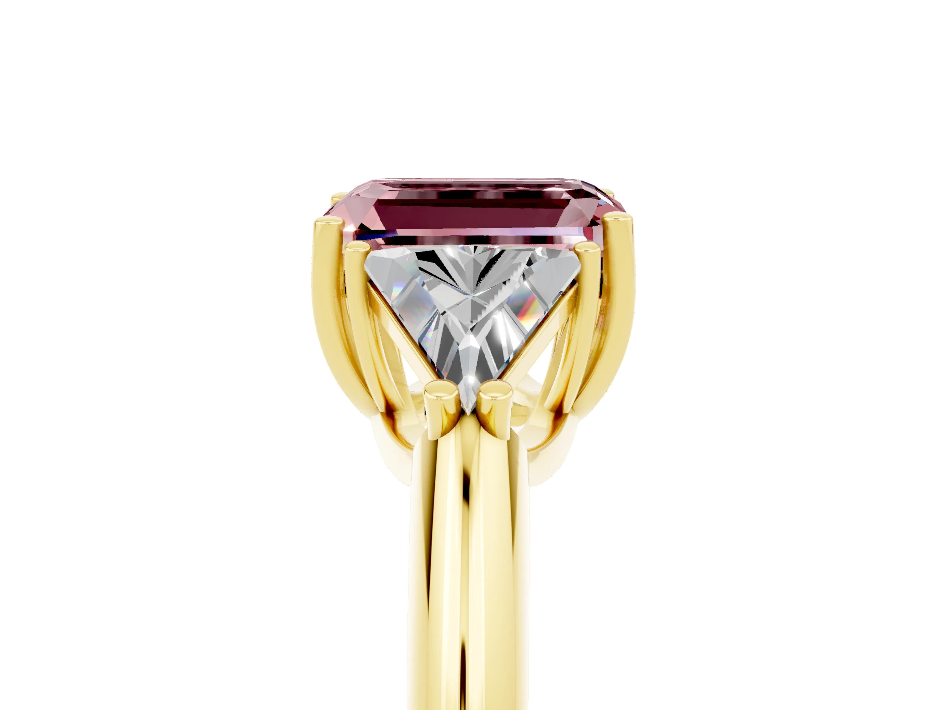 Yellow gold Three-Stone Emerald Cut Cut Diamond Ring with Trillion Side Stones and Four-Prong Setting_5