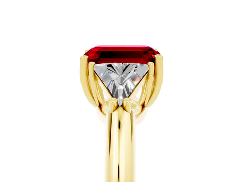 Yellow gold Three-Stone Emerald Cut Cut Diamond Ring with Trillion Side Stones and Four-Prong Setting_5