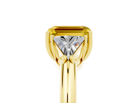 Yellow gold Three-Stone Emerald Cut Cut Diamond Ring with Trillion Side Stones and Four-Prong Setting_5