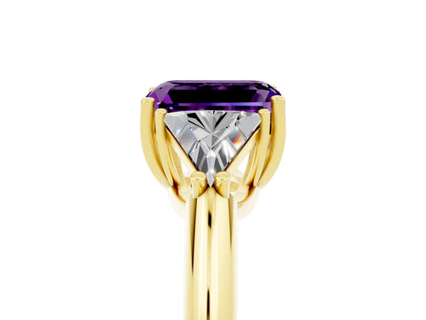 Yellow gold Three-Stone Emerald Cut Cut Diamond Ring with Trillion Side Stones and Four-Prong Setting_5