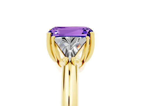 Yellow gold Three-Stone Emerald Cut Cut Diamond Ring with Trillion Side Stones and Four-Prong Setting_5