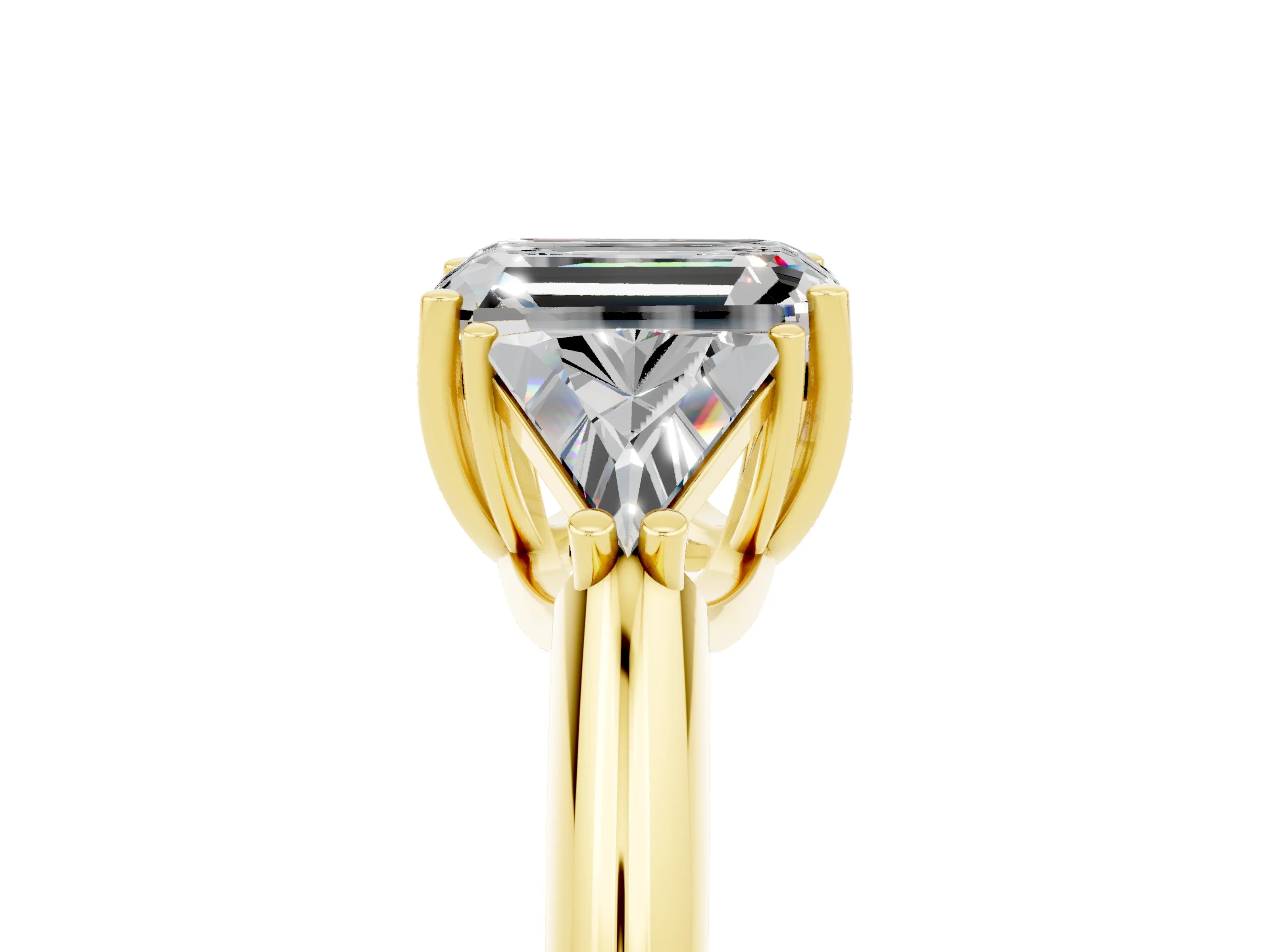 Yellow gold Three-Stone Emerald Cut Cut Diamond Ring with Trillion Side Stones and Four-Prong Setting_5