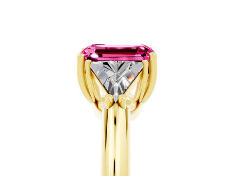 Yellow gold Three-Stone Emerald Cut Cut Diamond Ring with Trillion Side Stones and Four-Prong Setting_5