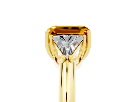 Yellow gold Three-Stone Emerald Cut Cut Diamond Ring with Trillion Side Stones and Four-Prong Setting_5