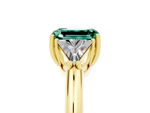 Yellow gold Three-Stone Emerald Cut Cut Diamond Ring with Trillion Side Stones and Four-Prong Setting_5