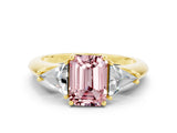 Yellow gold Three-Stone Emerald Cut Cut Diamond Ring with Trillion Side Stones and Four-Prong Setting