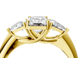 Yellow gold Three-Stone Emerald Cut Cut Diamond Ring with Trillion Side Stones and Four-Prong Setting_7