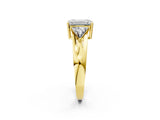 Yellow gold Three-Stone Emerald Cut Cut Diamond Ring with Trillion Side Stones on a Split Shank Band_11