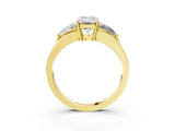 Yellow gold Three-Stone Emerald Cut Cut Diamond Ring with Trillion Side Stones on a Split Shank Band_12