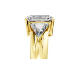 Yellow gold Three-Stone Emerald Cut Cut Diamond Ring with Trillion Side Stones on a Split Shank Band_14