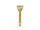 Yellow gold Three-Stone Emerald Cut Cut Milgrain Band Prong Setting Ring_27