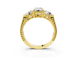 Yellow gold Three-Stone Emerald Cut Cut Milgrain Band Prong Setting Ring_28