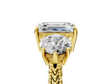 Yellow gold Three-Stone Emerald Cut Cut Milgrain Band Prong Setting Ring_30