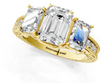 Yellow gold Three-Stone Emerald Cut Cut Milgrain Pavé Engagement Ring_28