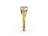 Yellow gold Three-Stone Emerald Cut Cut Milgrain Pavé Engagement Ring_29