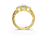 Yellow gold Three-Stone Emerald Cut Cut Milgrain Pavé Engagement Ring_30