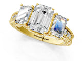 Yellow gold Three-Stone Emerald Cut Cut Milgrain Pavé Engagement Ring_4