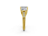 Yellow gold Three-Stone Emerald Cut Cut Milgrain Pavé Engagement Ring_5