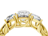 Yellow gold Three-Stone Emerald Cut Cut Milgrain Pavé Engagement Ring_7