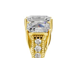 Yellow gold Three-Stone Emerald Cut Cut Milgrain Pavé Engagement Ring_8