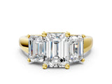 Yellow gold Three-Stone Emerald Cut Cut Solitaire Ring with Classic Prong Setting_3