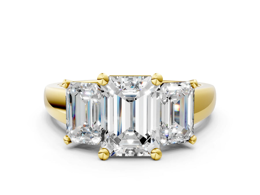 Yellow gold Three-Stone Emerald Cut Cut Solitaire Ring with Classic Prong Setting